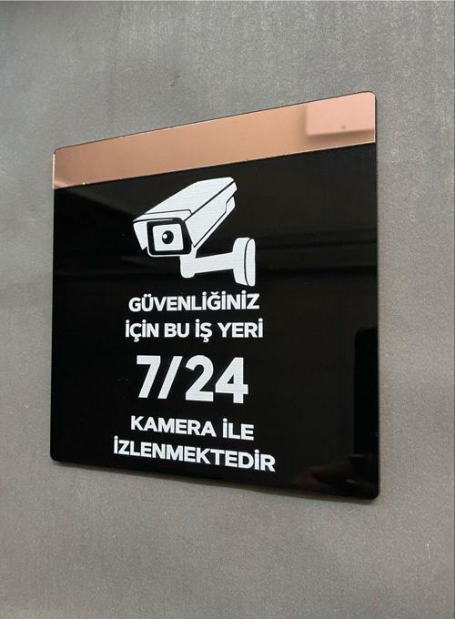Rosegold Aynalı Güvenlik Kamerası Uyarı Levhası