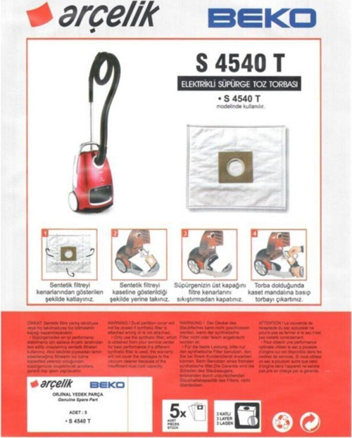 Bks 4540 T Süpürge Modeli 5 Adet Toz Torbası S 4540 T