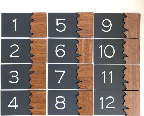 12 Adet Wooden Serisi Yatay Kapı Numaraları