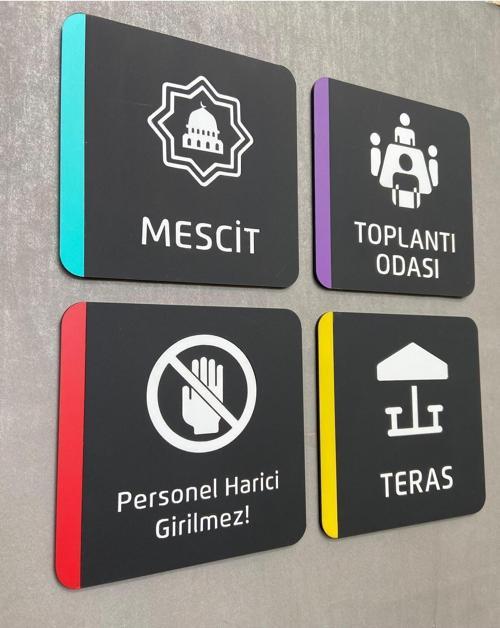 4 Adet Colour Seri Uyarı Levhaları Personel Harici Giremez, Toplantı Odası, Mescit, Teras