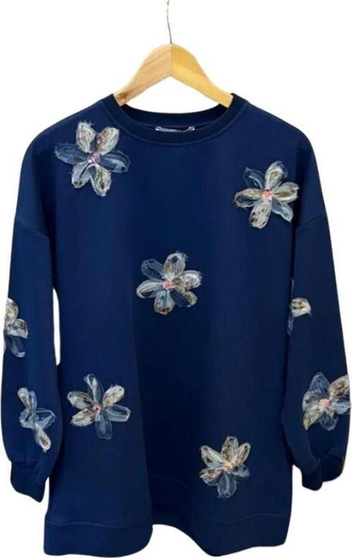 Kadın Tül Çiçek Desenli Tunik / Sweat M