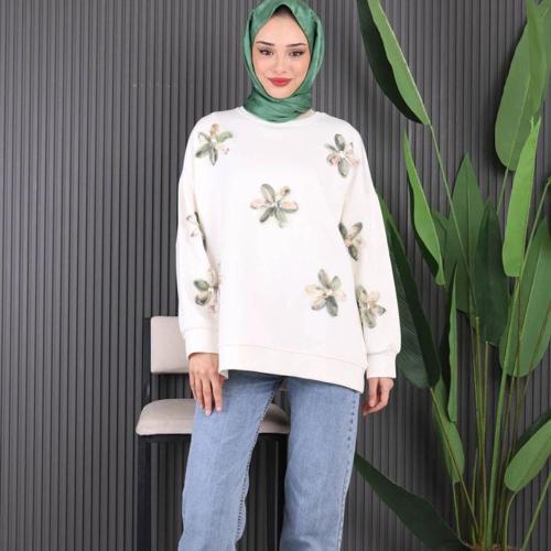 Kadın Tül Çiçek Desenli Tunik / Sweat XL