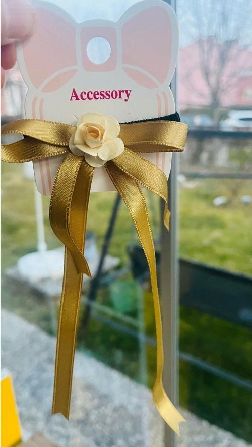 Gold Altın Sarı Saten Fiyonk Toka Siyah Lastk Toka