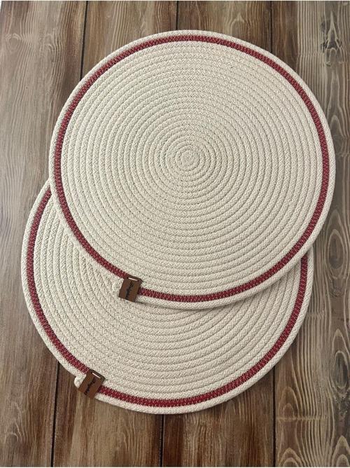 Supla,Amerikan Servis , Runner, El Yapımı, Jüt, Mutfak,  2 Adet 36 Cm Doğal Krem Kırmızı Çerçeve
