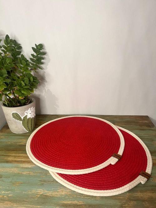 Supla,Amerikan Servis , Runner, El Yapımı, Jüt, Mutfak,  2 Adet 37 Cm Doğal Kırmızı Krem Çerçeve