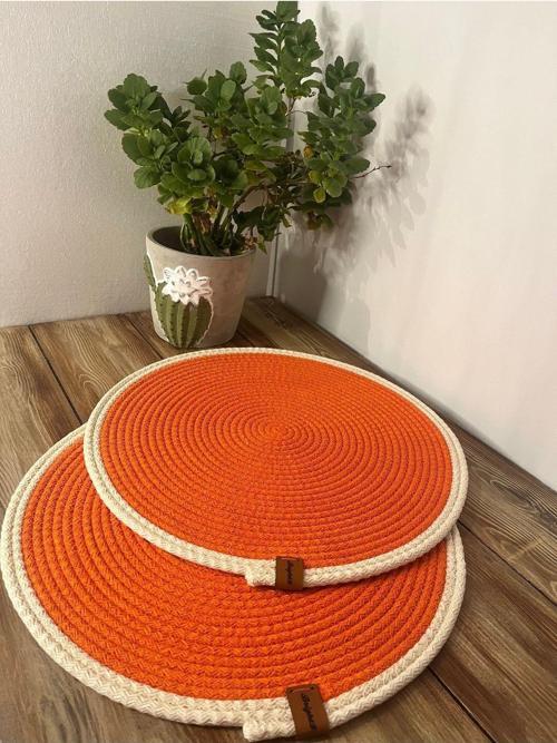 Supla,Amerikan Servis , Runner, El Yapımı, Jüt, Mutfak,  2 Adet 37 Cm Doğal Turuncu Krem Çerçeve