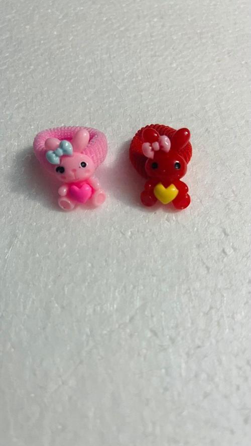 Tavşan Figürlü Renkli Kız Çocuk Lastik Toka Seri 4’Lü Kırmızı Pembe