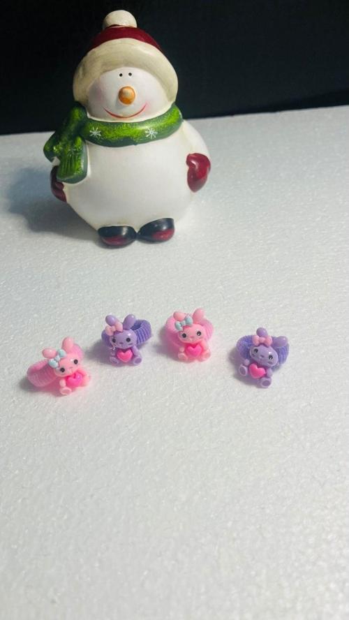 Tavşan Figürlü Renkli Kız Çocuk Lastik Toka Seri 4’Lü Mor Pembe