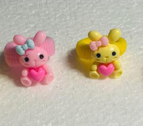 Tavşan Figürlü Renkli Kız Çocuk Lastik Toka Seri 4’Lü Sarı Pembe