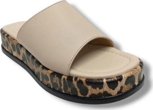 3006-25 Deri Leopar Tek Bant Anatomik Kadın Terlik