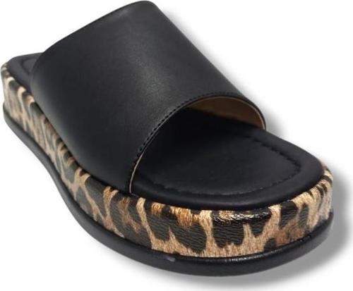 3006-25 Deri Leopar Tek Bant Anatomik Kadın Terlik