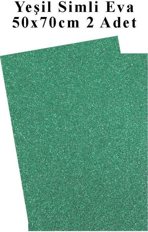 Yeşil Simli Eva 50x70 cm 2 Adet Simli Eva Süngeri Okul Kreş Anasınıfı Elişi Etkinlikleri