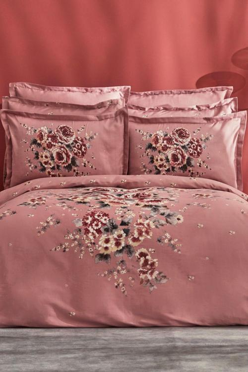 Estila Pamuk Çift Kişilik Saten Nevresim Takımı Gül Kurusu