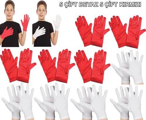 parti parti aksesuar & kostüm Çocuk Pandomim ve Gösteri Eldiven Seti – 5 Çift Beyaz 5 Çift Kırmızı