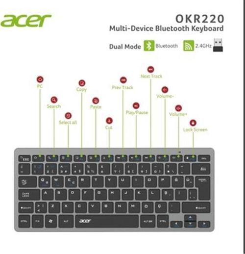 OKR220 Siyah MultiDevice Dual Mode 2.4GHZ Bluetooth Klavye (Smart Tv)(Android)