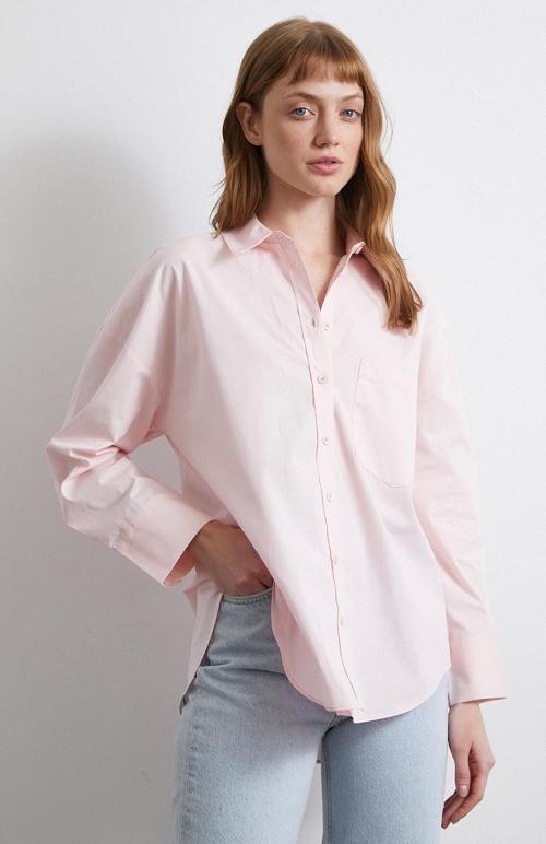 Oversize Pamuklu Gömlek Pembe
