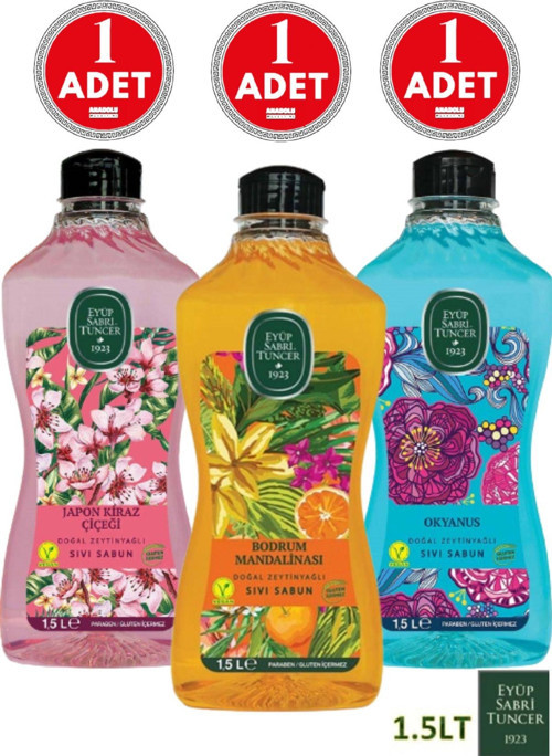 Doğal Zeytinyağlı Sıvı Sabun Bodrum Mandalinası+Japon Kiraz+Okyanus 1.5 lt