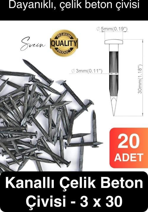 20 Adet 3x30 Kanallı Çelik Beton Çivisi 3 cm Duvar Saat Ayna Resim Tablo Asmak Ahşap Metal Sivri