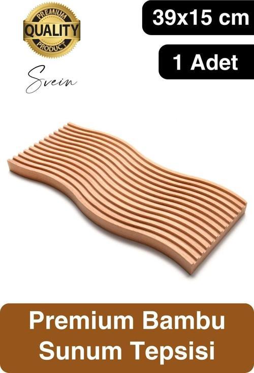 Premium Çok Amaçlı Diktörtgen Çift Taraflı Düz Dalgalı Oyuk Desenli Ahşap Bambu Sunum Tepsi 39x15 cm
