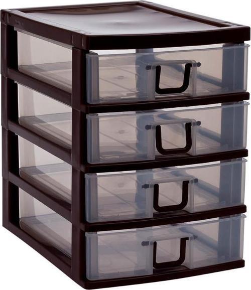 SY-4539 Cindy Box Mini Plastik Komidin Çekmecelik 4 Katlı Kahverengi