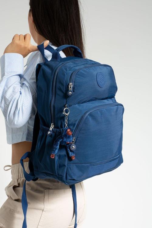 Unisex Suya Dayanıklı Kumaş Laptop Bölmeli 3 Gözlü Lacivert Renkli Okul Seyahat Sırt Çantası