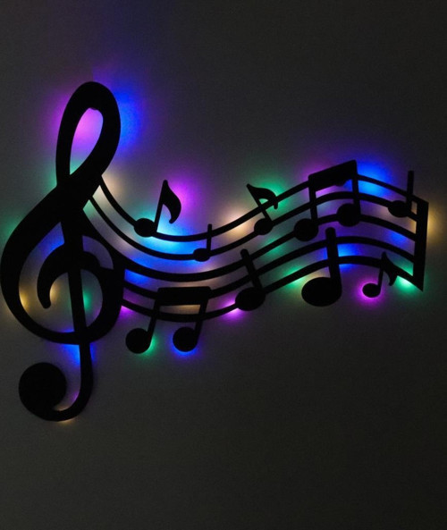 Işıklı Sol Anahtarı ve Notalar Müzik Temalı Tablo Duvar Dekorlu Gece Lambası