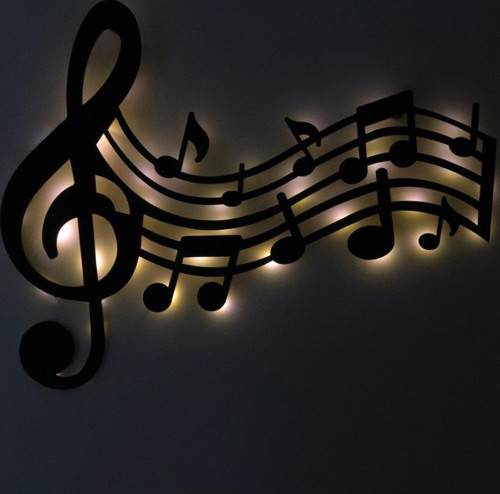 Işıklı Sol Anahtarı ve Notalar Müzik Temalı Tablo Duvar Dekorlu Gece Lambası