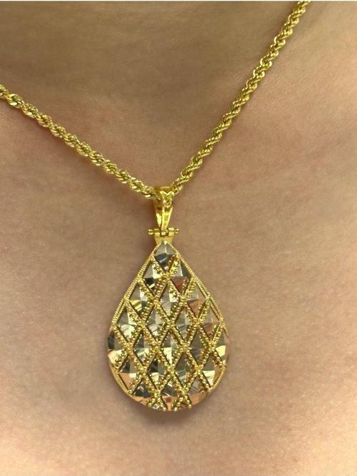 14 Ayar Altın Baklava Model Kolye Uçlu Halat Zincir
