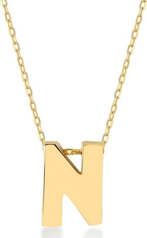 Altın 3 Boyutlu N Harfi Ve Zinciri