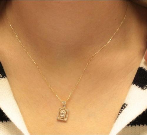 Altın Baget Taşlı Hayalet Kolye