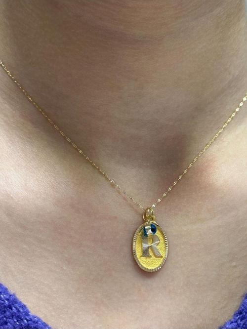 Altın Nostaljik R Harfli Aynalı Zincirli Kolye