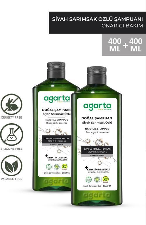 2 Adet Doğal Saç Dökülmesine Karşı Siyah Sarımsaklı Tuzsuz Şampuan 400 Ml