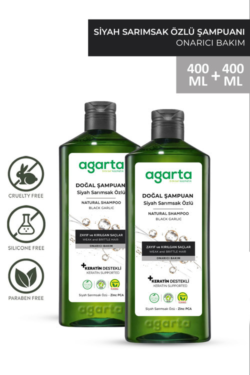 2 Adet Doğal Saç Dökülmesine Karşı Siyah Sarımsaklı Tuzsuz Şampuan 400 Ml