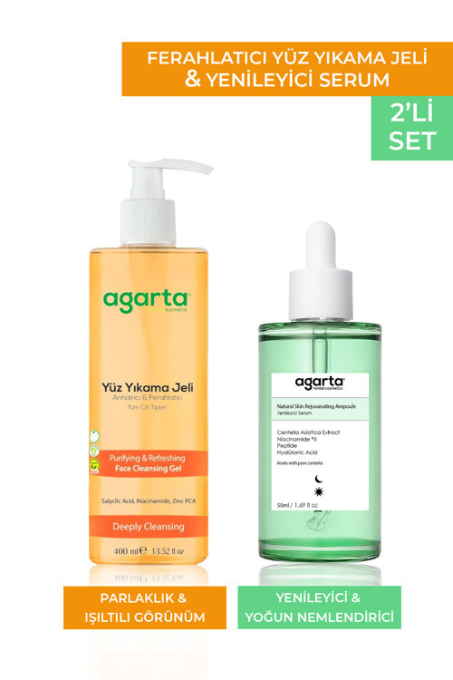 2Li Set Naturel Skin Rejuvanating Yenileyici Serum Canlandırıcı Yüz Temizleme Jeli Turuncu