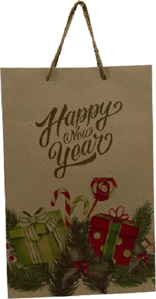 YILBAŞI KARTON ÇANTA KRAFT HAPPY NEW YEAR 26X40