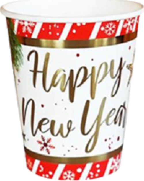 YILBAŞI KARTON BARDAK VARAK BASKILI HAPPY NEW YEAR 6'LI 220/240 CC