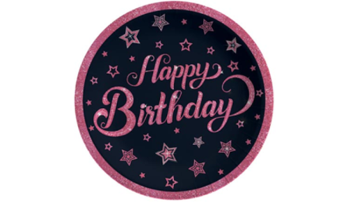 HAPPY BİRTHDAY PİNK STARS PEMBE KARTON TABAK 8'Lİ