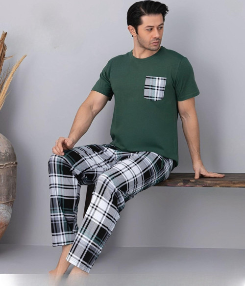Erkek Bisiklet Yaka Kısa Kol İnce Pijama Takımı 6163/6 - 1 Adet