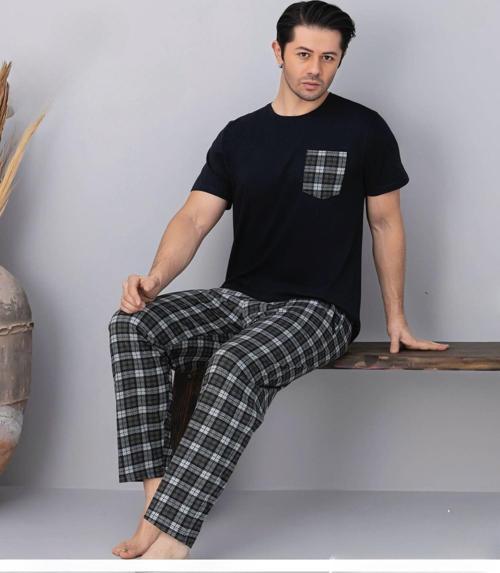 Erkek Bisiklet Yaka Kısa Kol İnce Pijama Takımı 6163/7 - 1 Adet