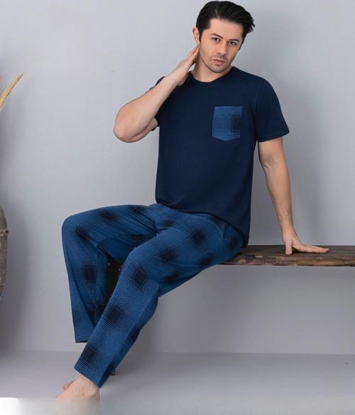 Erkek Bisiklet Yaka Kısa Kol İnce Pijama Takımı 6163/5 - 1 Adet