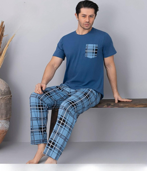 Erkek Bisiklet Yaka Kısa Kol İnce Pijama Takımı 6163/10 - 1 Adet