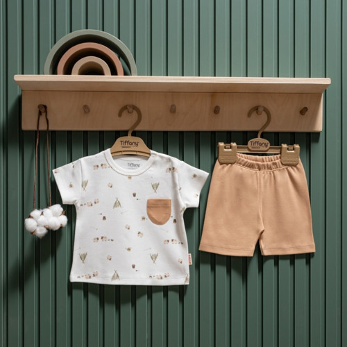Baby Happy Lambs Organik Theme Şort Takım 33104 Ekru