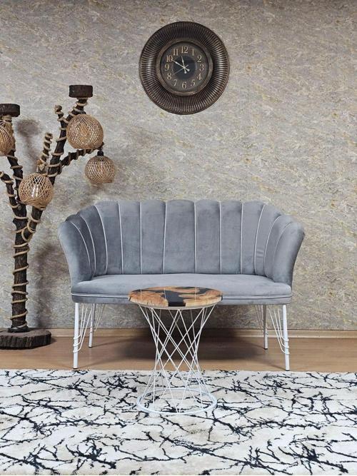 İkili Beyaz Boyalı Tel Ayak Papatya Çay Seti Koltuk Takımı , Balkon, Salon, Ofis, Cafe Koltuk Takımı GRİ Renk Tek Ebat Beden