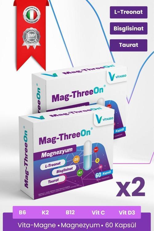 Magnezyum 2'Li Magthreeon 60 Kapsül Yetişkinler Için Magnezyum Ve Vitamin Gıda Takviyesi