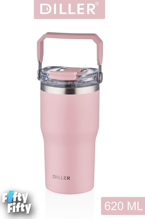 DILLER 620 ML Tek Kapak Çift Kullanım Pipetli/Pipetsiz Taşıma Kulplu Mug/Çelik Termos-FFDILLERD9168