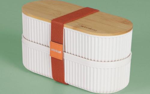 1000 ml Bambu Kapaklı Lunch Box 2 Katlı Bölmeli Yemek Beslenme Kutusu Saklama Kabı Turuncu