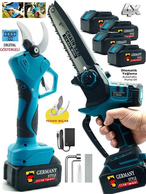 Easycut  4 Akülü Dijital Ekran 40MM Budama Makinesi Dal Budama Testeresi İkili Set