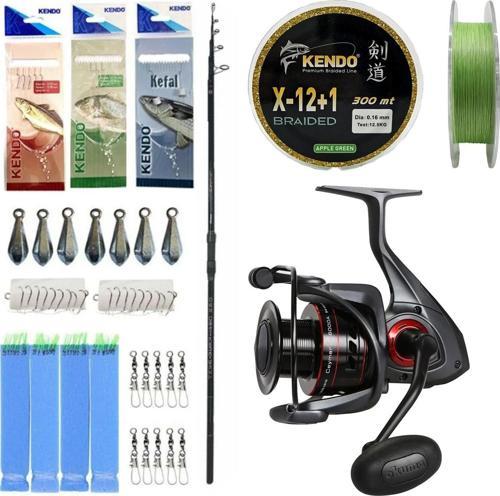 YekOutdoor Full Profesyonel Olta Seti Okuma Ceymar Tele surf 4.30M Surf Kamışı&Okuma Ceymar C-6000A 7+1BB Olta Makinesi