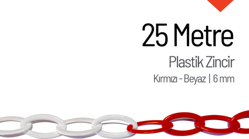 Plastik Zincir 6mm Kırmızı-Beyaz 25 m