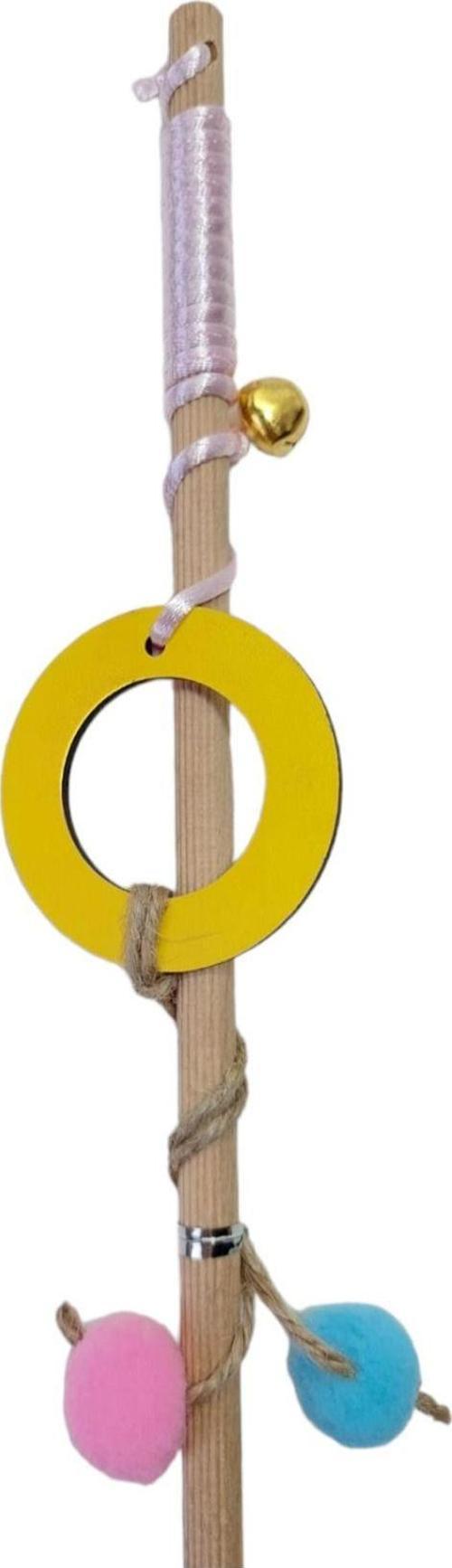 Kedi Oltası Ahşap Saplı Renkli Tüylü Oyuncak 50 Cm